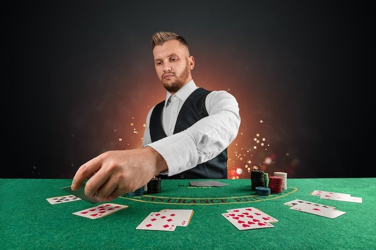Live dealer studio with multi-camera setup and real dealer at blackjack table